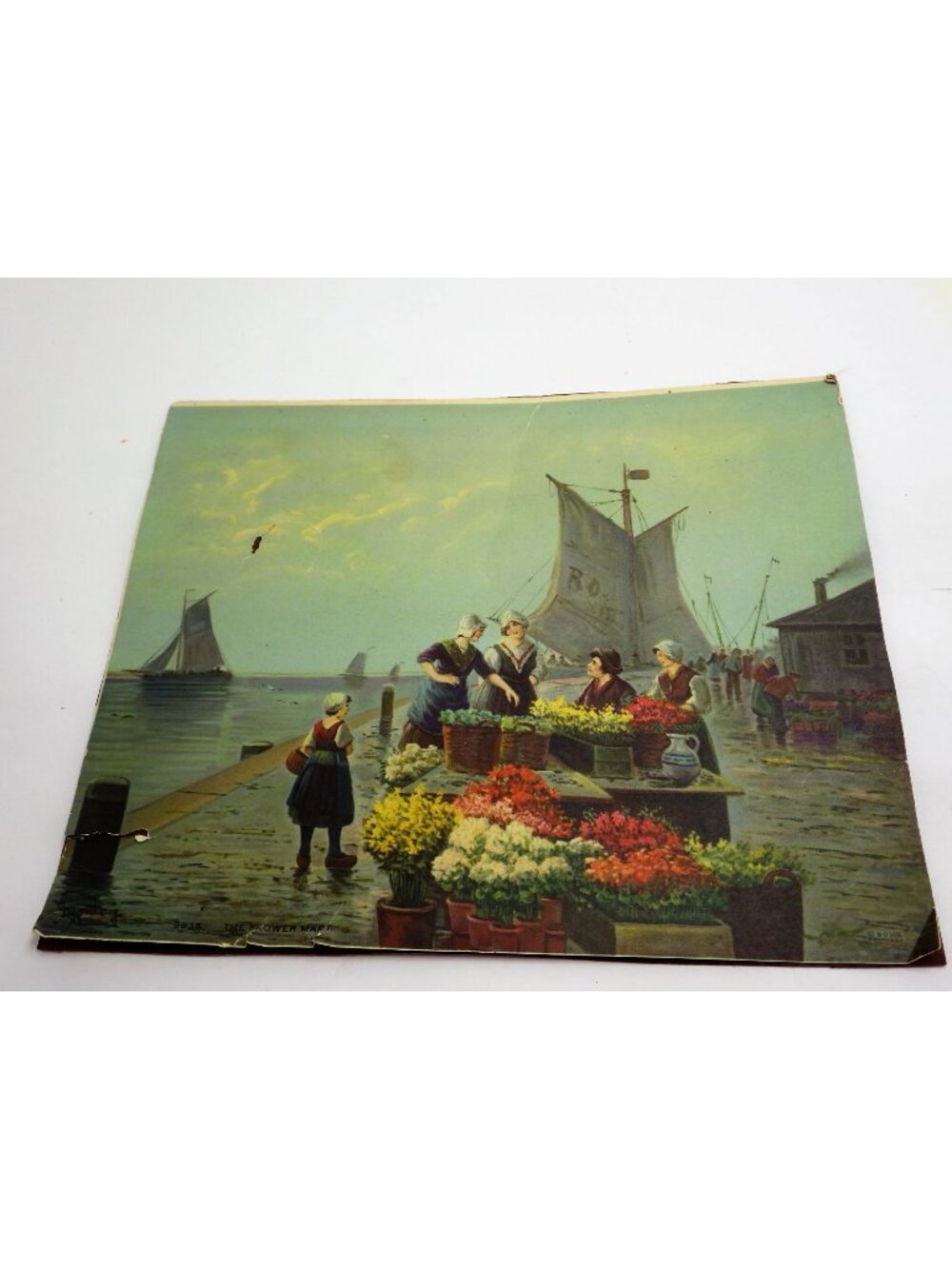 The Flower Mart Print 1936 Dutch Pier Warf Vintage Distressed